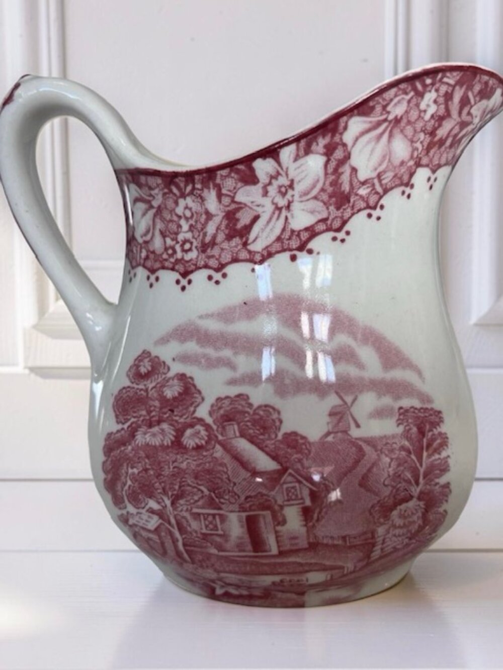 Vintage Woods & Sons England Pink Colonial Transferware Creamer Pitcher #48